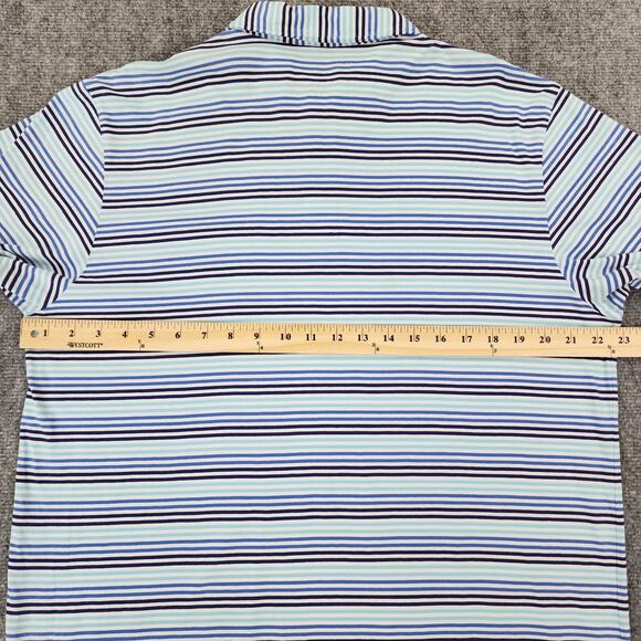 Peter Millar Polo Shirt Mens Large Blue Striped Performance Pima Golf Pocket - Picture 4 of 14